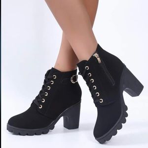 - Lace Up Side Zipper Chunky Boots With Side Buckle